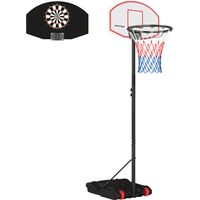 SPORTNOW canasta de baloncesto para exterior con tablero de dardos con altura ajustable 210-247 cm ruedas base rellenable negro