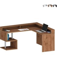 Bureau d'angle moderne pour maison et bureau avec rehausse Esse 2 A Plus - Chêne