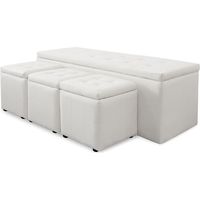 Banc Coffre Panky XL + 3 poufs Blanc