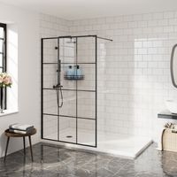 Aquariss Walkin Shower Enclosure 8mm Easy Clean Black Grid Glass Shower Screen Panel - Matte Black Framed 1000mm
