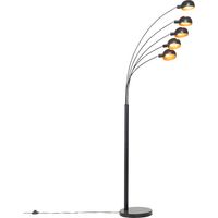 Qazqa – Lampadaire arc noir et or 5 lumières – Acier et marbre – Hauteur 198cm, largeur 28cm – Abat-jour réglables E14