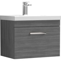 Nuie Athena Wall Hung 1-Drawer Vanity Unit with Basin-3 600mm Wide - Anthracite Woodgrain