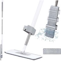 Balai Microfibre avec Essorage Intégré, Balai Serpillère Professionnel avec 137cm Poignée, Serpillère Plate avec 2 Tampons Réutilisables, pour Nettoyage Bois Dur, Stratifié, Carrelage