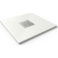 Mineralguss-Duschwanne extra flach SLATE Schieferoptik Weiss 80x70 cm Ablaufschutz in Chrom