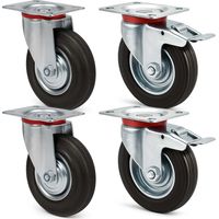 Wiltec – Kit de roulettes 4x 100 mm – 2x pivotantes double arrêt et 2x fixes – Charge 70 kg par roue – Caoutchouc plein pour transport meuble