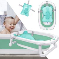 AUFUN Baignoire Bébé Pliable Baignoire Bébé Ergonomique avec Pieds Antidérapants pour Bébés, Baignoire Pliable (Vert, avec Oreiller )