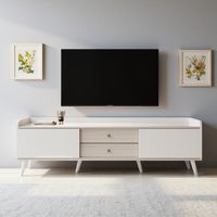 Mobile TV 160cm, con Due Cassetti e Due Porte Scorrevoli, Banco TV con Contenitore, Mobile da Salotto in Legno - Bianco