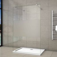107.7x200cm Walk In 10mm Nano ESG Milchglasstreifen Duschabtrennung + 73-120cm Stabilisatorx2