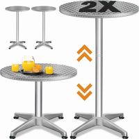 Casaria – Set de 2 tables de bar rondes 60 cm – Hauteur réglable 70/115 cm – Aluminium – Pieds en acier inoxydable – Table haute ou basse