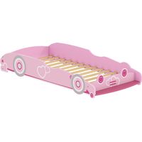 Cama infantil rosa con barrera anticaídas 70x140 cm cabecero coche
