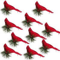 10pcs Clip-on Red Cardinal Birds for Christmas Tree Decoration Red Cardinal Ornaments Artificial Birds with Pine Branches for Christmas Decorations, Winter Theme, Wreaths