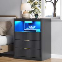 Comodino LED Con Presa, 2 Prese AC + 2 Porte USB, Comodino A 3 Cassetti Con Vano Aperto, Tavolino Moderno Per Camera Da Letto, 75x60x40 cm