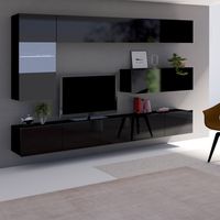 TV-Wohnwand mit LED Beleuchtung in schwarz Hochglanz CAIRNS-132, B/H/T ca. 255/200/43 cm