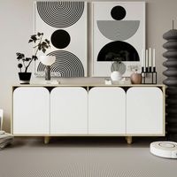 Buffet bas moderne effet bois 4 portes blanches VAREN