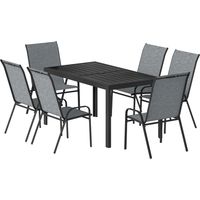 Mesa métallique avec trou + 6 chaises empilables jardin gris