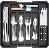 Noir Rangement Couvert pour Tiroir, Range Couvert Extensible, Organisateur Couverts Tiroir Cuisine, Boite Rangement, Bac Rangement Couvert Pour Cuillères, Fourchettes, Couteaux