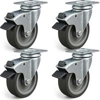 Wiltec Jeu 4x Roulette pivotante en caoutchouc – Ø 125 mm – Capacité de charge 100 kg – Roue avec Frein et Plaque de montage – Transport Appareil Accessoire Meuble – Usage silencieux sans trace