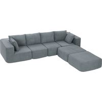 Divano ad angolo modulabile tessuto effetto velluto schiuma cuscini grigio scuro 294x165x70 cm
