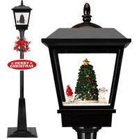 Lampione Natale con Luce LED Scena Natalizia Motorizzata Neve Musica 180 cm Nero