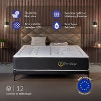 Matelas 180x200 cm - Privilège - Matelas Ressorts Ensachés Hybrid, Mousse mémoire HR, Blue Latex, Équilibré, Réversible, Très épais 30 cm