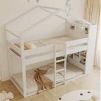 Litera 201/96/205 cm blanca de pino y MDF con almacenaje en cabeceros
