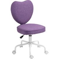 Heart - Shaped Desk Chair, Office Chair with 5 Swivel Wheels and Adjustable Height in Fabric, 40x50x79 - 89cm, Purple