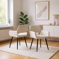 URBAN MEUBLE Lot de 2 chaises de salle à manger scandinaves tissu beige pieds noirs
