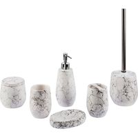Beliani – Ensemble d'accessoires de salle de bain 6 pièces en céramique effet marbre blanc – Distributeur, porte-savon, brosse à dents, brosse toilettes