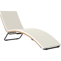 Lettino Sdraio a S da Esterno con Cuscino, in Rattan PE e Acciaio, 175x57x80 cm, Crema