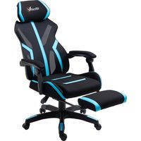 Vinsetto Silla Gaming con Reposapiés Retráctil Silla de Oficina Giratoria Reclinable con Reposacabezas y Altura Ajustable 65x65x119-129 cm Negro y Azul
