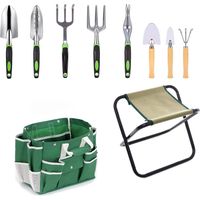 Gartenwerkzeug Set, Werkzeugbeutel Garten zum Pflanzen Tragbares Gartengeräte Hocker + Tasche