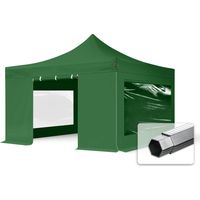 4x4 m Faltpavillon PROFESSIONAL Alu 40mm, Seitenteile mit Panoramafenstern, dunkelgrün