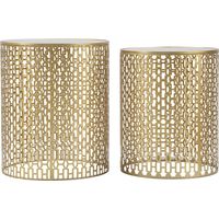 Coppia tavolinetti Oblin in ferro, MDF e specchio – Ø 41 x H 50 e Ø 37,5 x H 47 cm