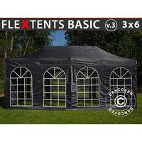 Faltzelt FleXtents Basic v.3, 3x6m Schwarz, mit 4 Seitenwänden