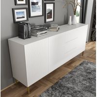 Mobile tv soggiorno RAVENNA cm 200x42x87H Bianco opaco piedi oro BIM FORNITURE