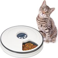 Distributeur Automatique pour Chat, Jusqu’à 6 portions, HxD : 5,5x30,5 cm, gamelle programmable, Blanc - Gris