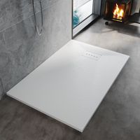 ELEGANT Low Profile Shower Tray White Anti Slip Shower Tray Rectangular Slate Effect Shower Base Tray 1200 x 800 x 30 mm with Free Waste Trap, Slate Drain Cover