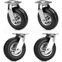 Lot de 4 Roulette Pivotante Gonflable, Ø 220mm 300Kg Max, 360° Roues Pneumatiques, Modèle Pivotantes, pour Manutention et Transport