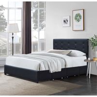 chloe - Cama sólida y cómoda de 140x200 con somier con 4 cajones + cabecero de color NEGRO + patas de 4 cm - 13 lamas - revestimiento de PVC simil de fácil mantenimiento - montaje rápido y fácil