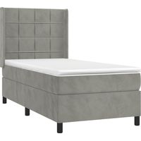 Struttura letto a LED con testiera a molle, materasso 90x190 cm, tessuto in velluto grigio chiaro TDL0208477
