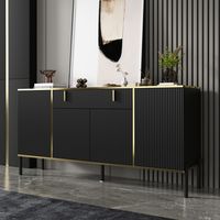 Sideboard Vintage Wohnzimmer mit 4 Türen und 1 Schublade,Komodenschrank mit Verstellbare Einlegboden, Küchenschrank mit Metallbeine für Eingang Küche, Esszimmer, Schwarz, MDF, 160 40 80cm