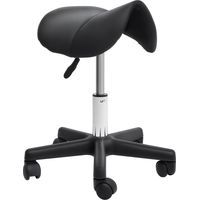 Rollhocker, sattelförmiger Sitz, höhenverstellbar, um 360° drehbar, Kunstleder, schwarz, 35 x 38 x 45-55 cm