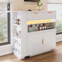 ĂŽlot de cuisine extensible 115-183x40x99,5 cm avec LED, plateau rotatif, rangement, table bar MDF blanc