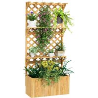 52L Wooden Planter, with Trellis and Shelves - Natural Finish