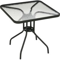 Mesa de Jardín Cuadrada 76x76x72 cm con Agujero para Sombrilla y Encimera de Vidrio Templado para Patio Terraza Negro