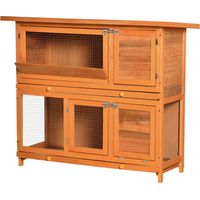 Conejera Madera Exterior 2 Niveles Jaula Conejos Techo Asfalto Abrible Rampa Puertas 2 Bandejas Extraíbles 120x48x100 cm