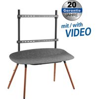 Easel studio tv floor stand with shelf for flat screens 55“ - 70“ (140 - 178 cm), loads up to 40 kg, colour: black / dark walnut