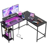 Irovami Bureau gaming 2-en-1 – Convertible L ou I, RGB 60 000 couleurs, 2 prises + 2 USB, support écran – Noir