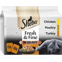 Sheba Fresh & Fine Wet Cat Food Pouches Poultry in Gravy 15 - 748260