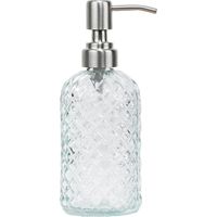 140ml Diamond Pattern Glass Soap Dispenser, Kitchen and Bathroom Refillable Soap Dispenser with Rust Resistant Stainless Steel Pump for Hand Soap, Lotion Glass Liquid Dispenser (Clear)